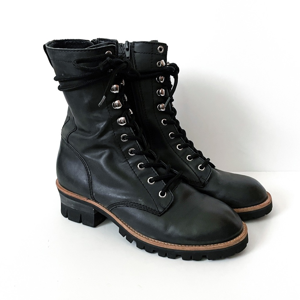 Jeffrey Campbell x Free People Black Leather Lace zip Combat Boots